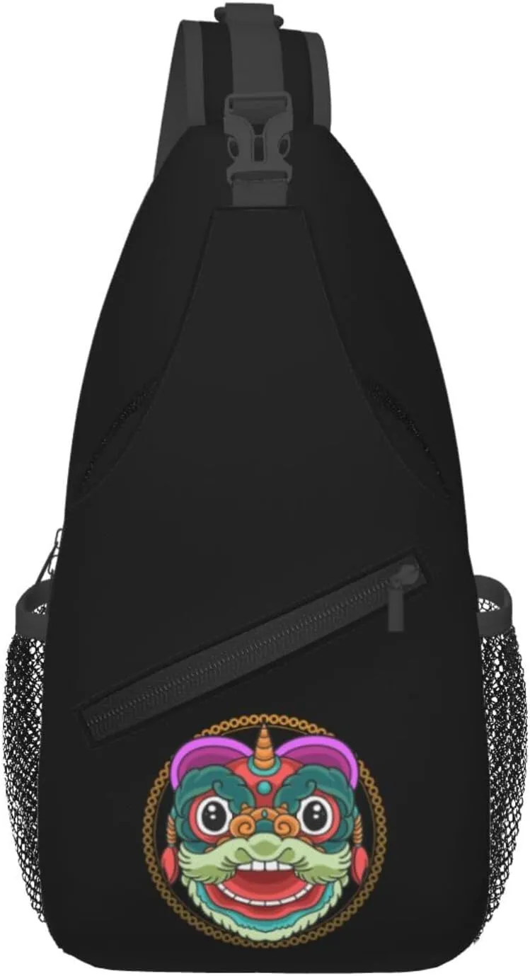 Lion Dance Head Chinese New Year Crossbody Bags For Women Men Chest Backpack Gym Shoulder Bag Travel Outdoor Sports Casual Crossbody Bags
