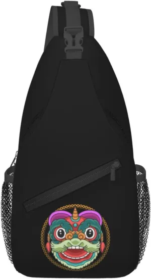 Lion Dance Head Chinese New Year Crossbody Bags For Women Men Chest Backpack Gym Shoulder Bag Travel Outdoor Sports Casual Crossbody Bags