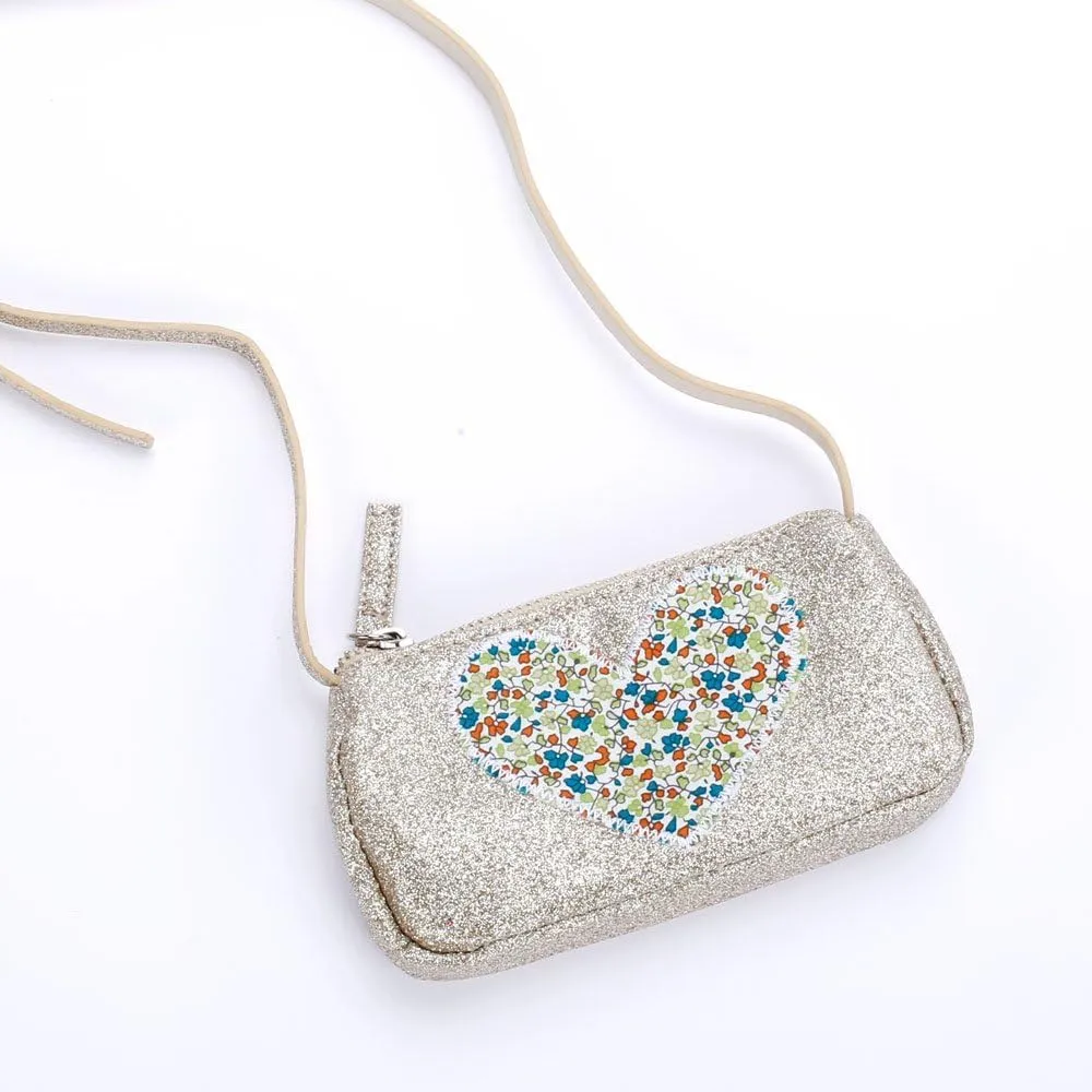 Little Girl Glitter Purse with Heart Applique