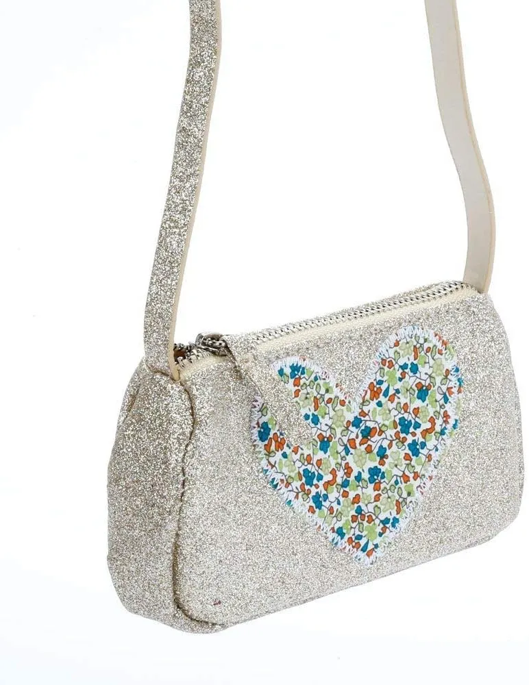Little Girl Glitter Purse with Heart Applique