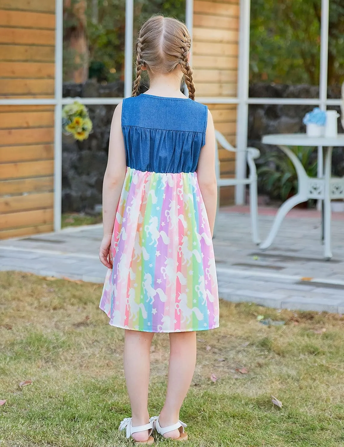 Little Girls Sleeveless Denim Dresses Casual Bowknot One-Piece Princess Sundress Tutu Skirt 2-8 Years