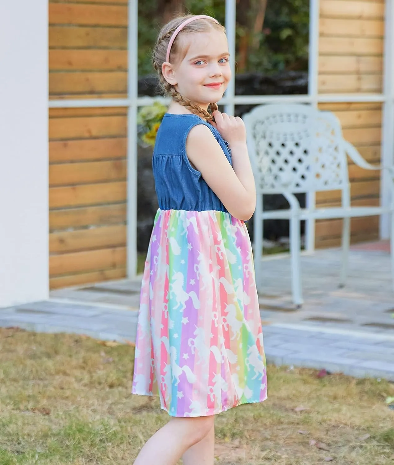 Little Girls Sleeveless Denim Dresses Casual Bowknot One-Piece Princess Sundress Tutu Skirt 2-8 Years