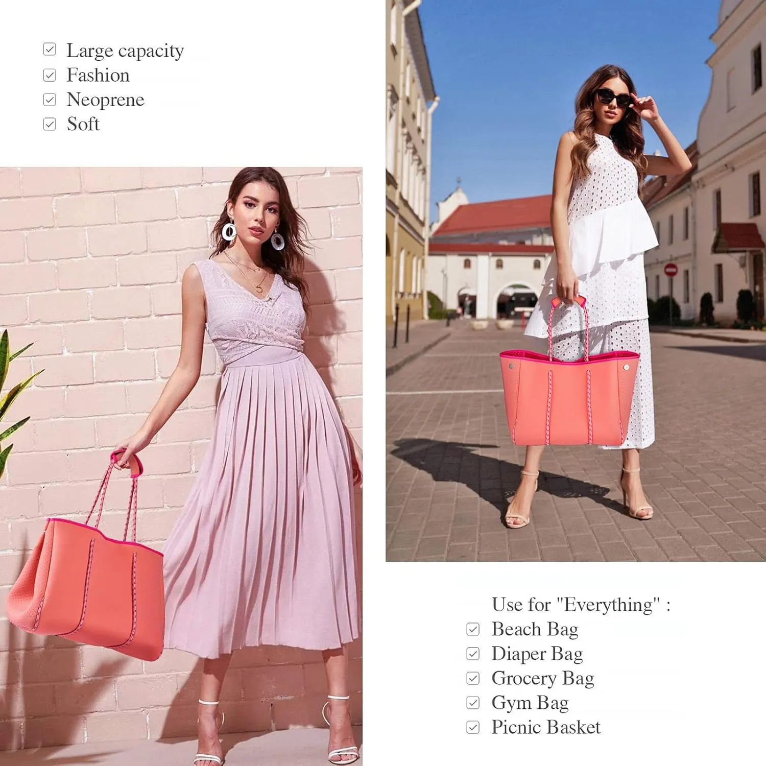 LMYYG Beach bag,Multipurpose Neoprene Bag,Large Tote Bag,Waterproof Shoulder Beach Bag for Travel Beach Gym Swimming