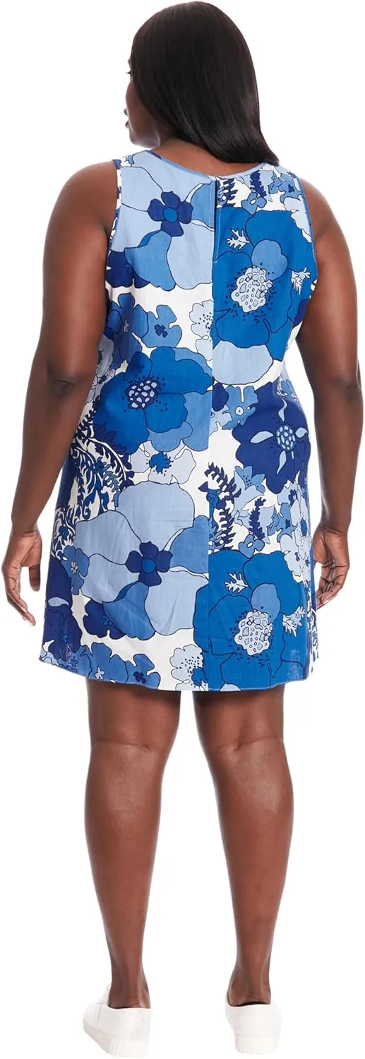 London Times Linen Blend Sleeveless Shift Summer Casual Dresses for Women