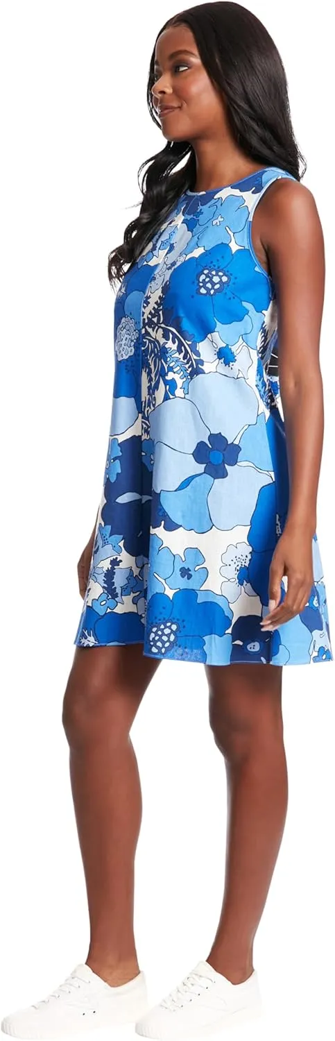 London Times Linen Blend Sleeveless Shift Summer Casual Dresses for Women