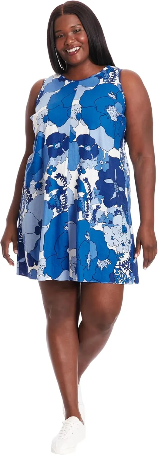 London Times Linen Blend Sleeveless Shift Summer Casual Dresses for Women