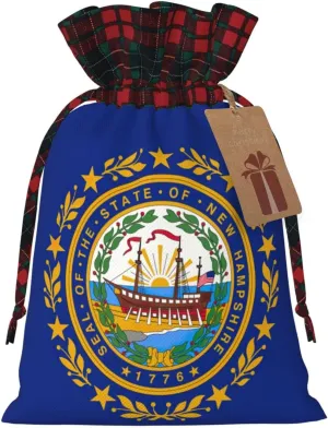 Longzehao New Hampshire state flag Print Christmas drawstring linen present bag,Christmas Wrapping Bags, Xmas Goodie Bags