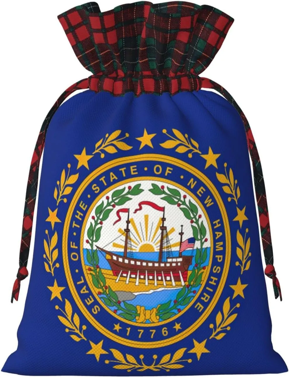 Longzehao New Hampshire state flag Print Christmas drawstring linen present bag,Christmas Wrapping Bags, Xmas Goodie Bags