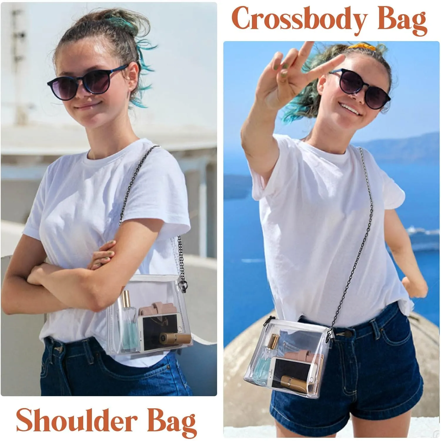 Lorbro Clear Purse for Women Stadium Approved, Clear Crossbody Bag with Zipper Closure, Transparent Purse for Concert Sports