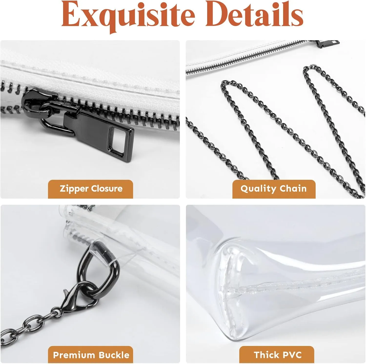 Lorbro Clear Purse for Women Stadium Approved, Clear Crossbody Bag with Zipper Closure, Transparent Purse for Concert Sports