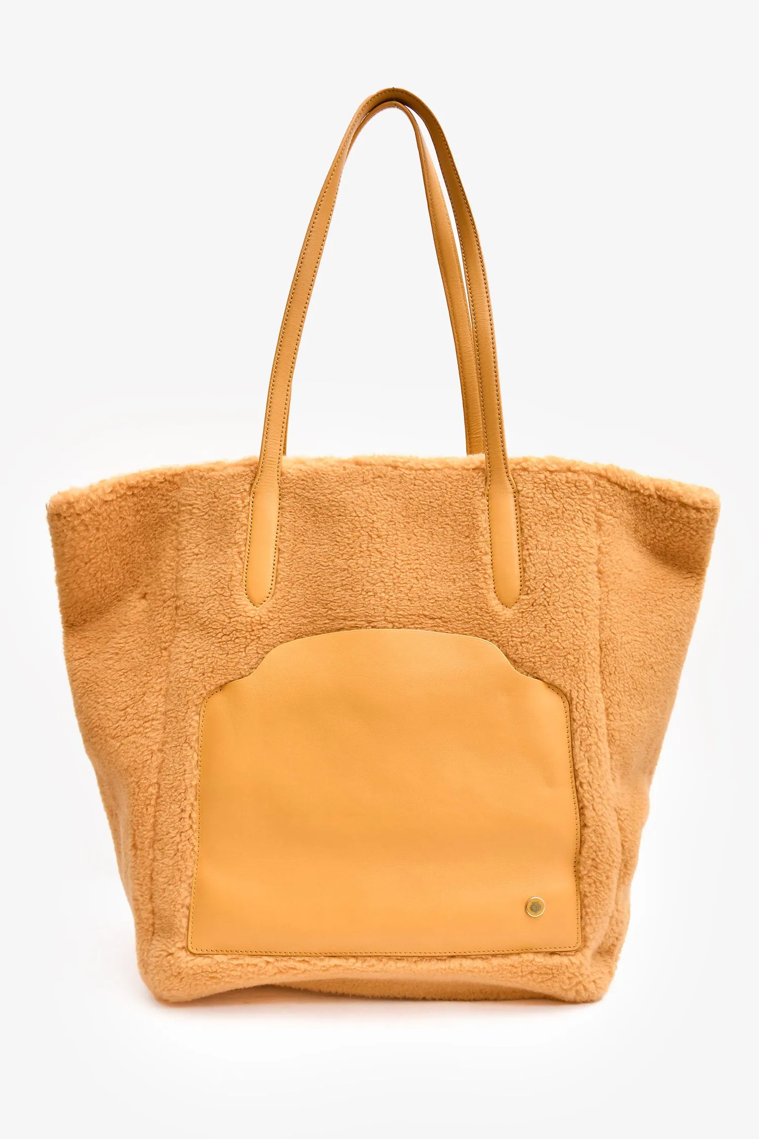 Loro Piana Mustard Yellow Shearling/Leather Large 'Sesia' Tote Bag