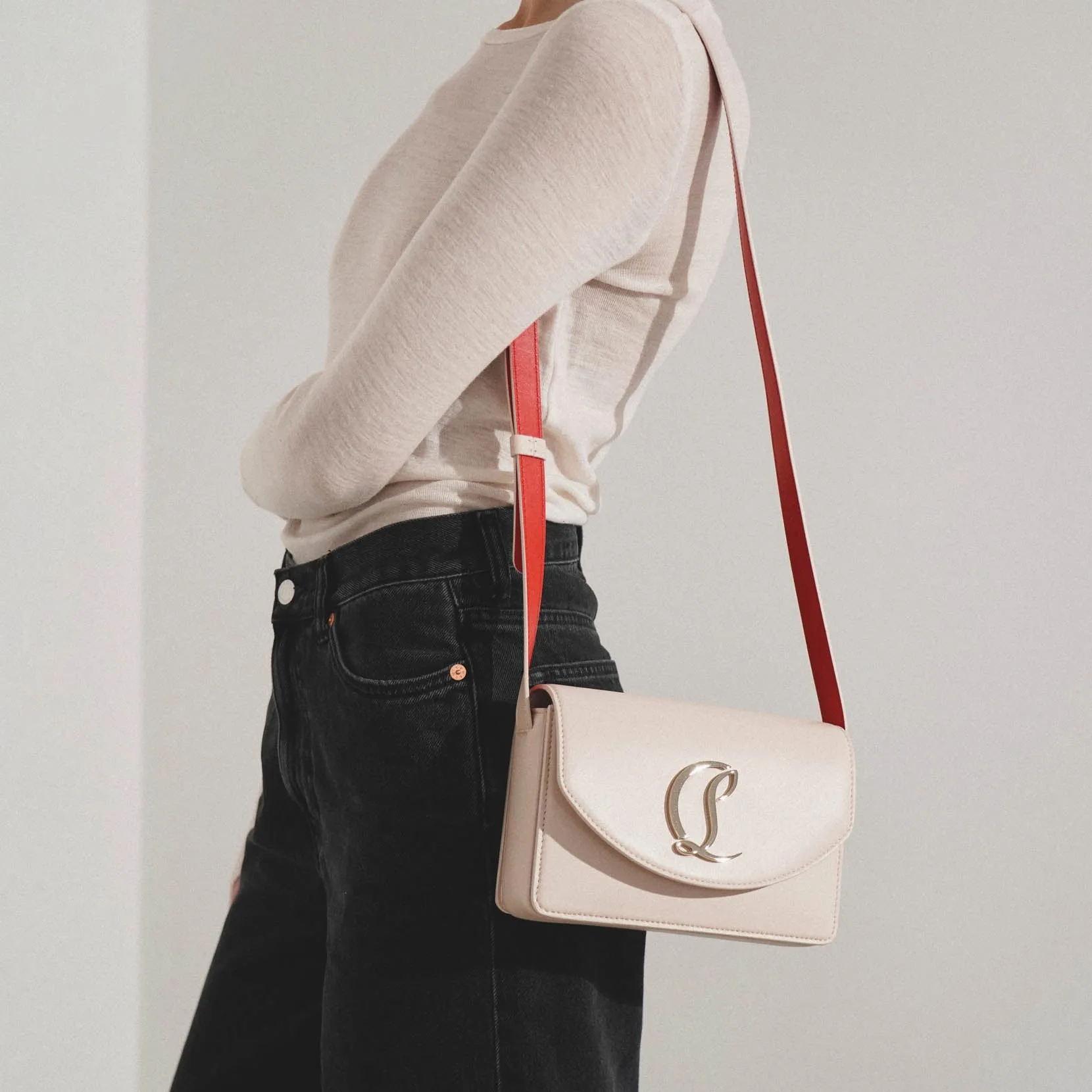 Loubi54 small beige leather crossbody bag