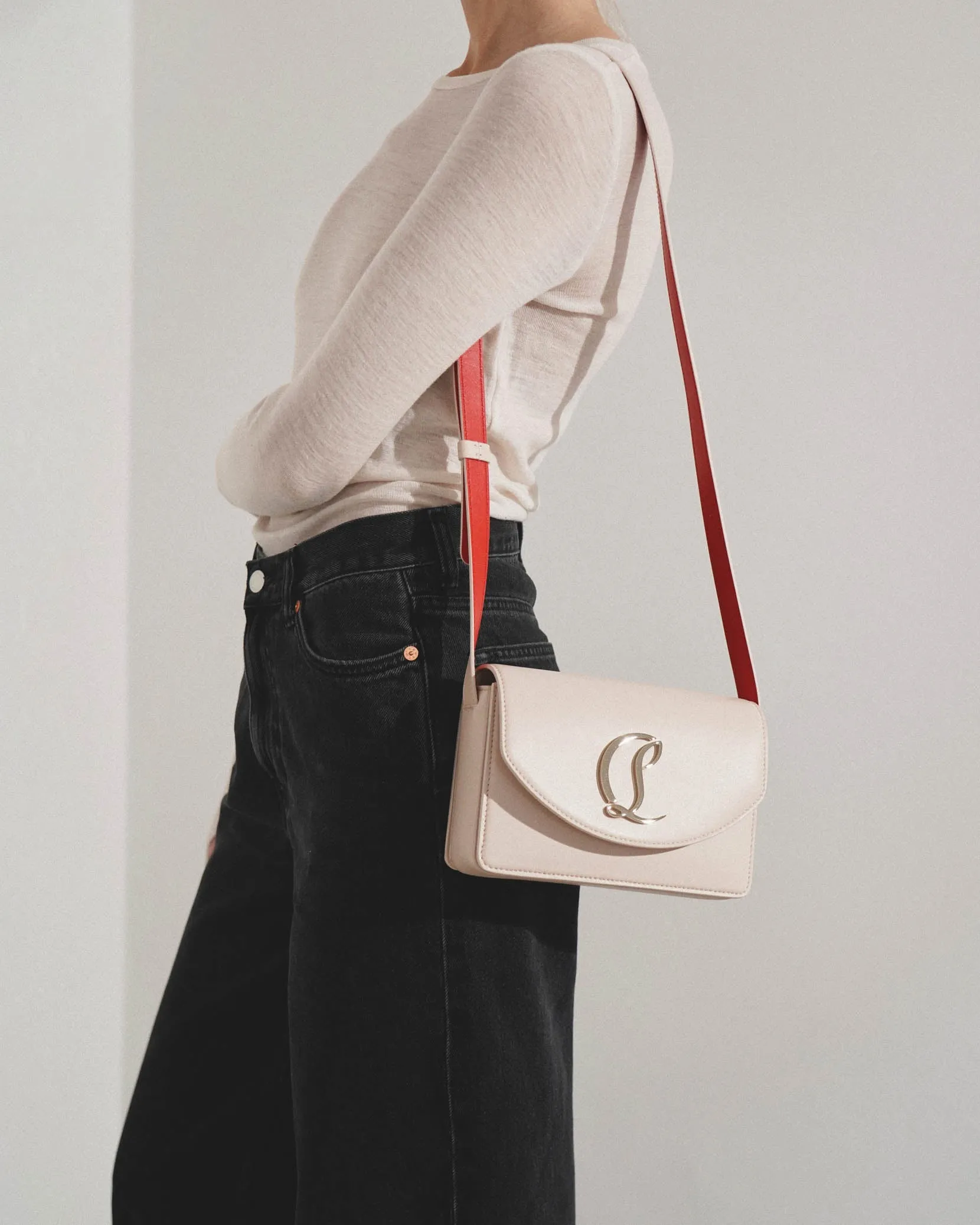 Loubi54 small beige leather crossbody bag