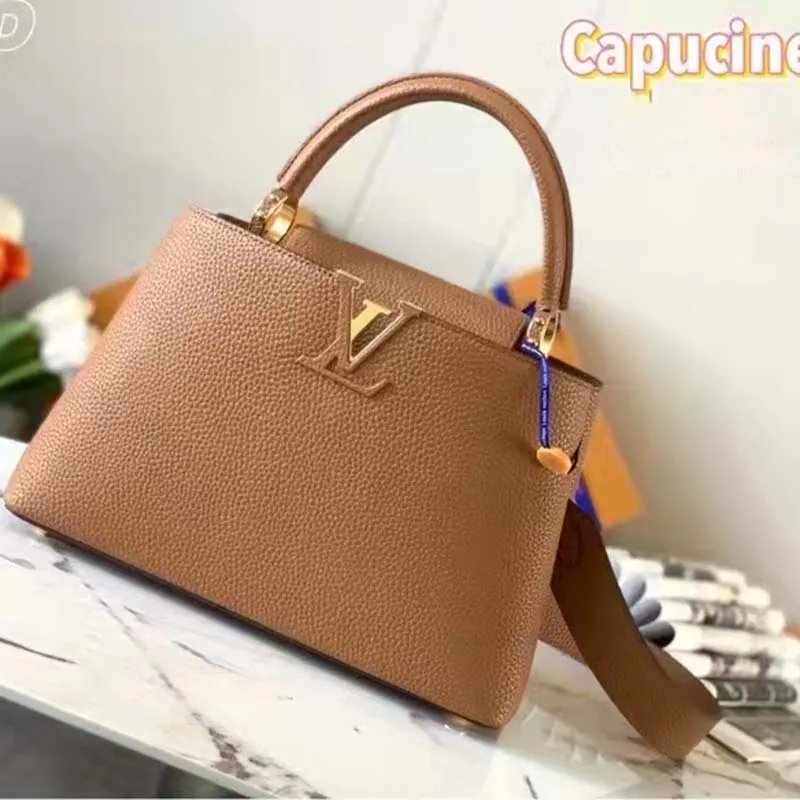 Louis Vuitton LV Women Capucines MM Handbag Gold Arizona Taurillon Cowhide