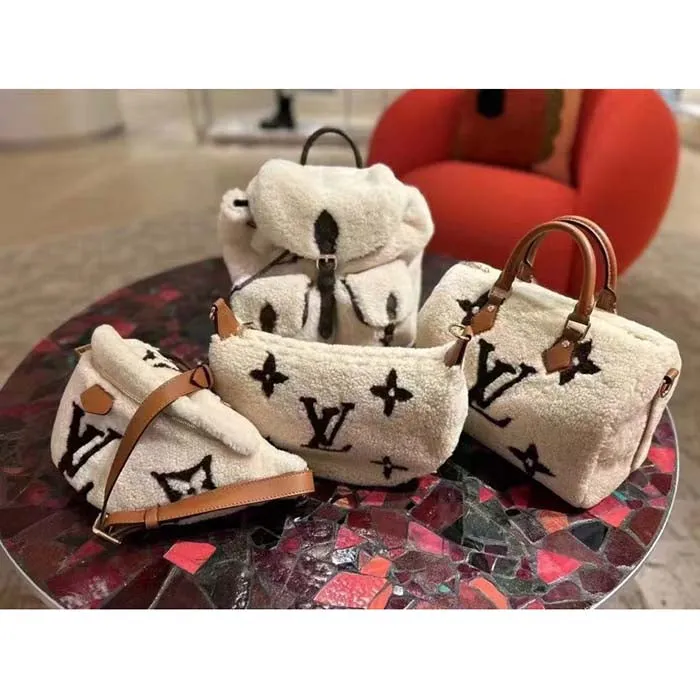 Louis Vuitton LV Women SKI Speedy Bandoulière 25 Cream/Brown Shearling Cowhide-Leather