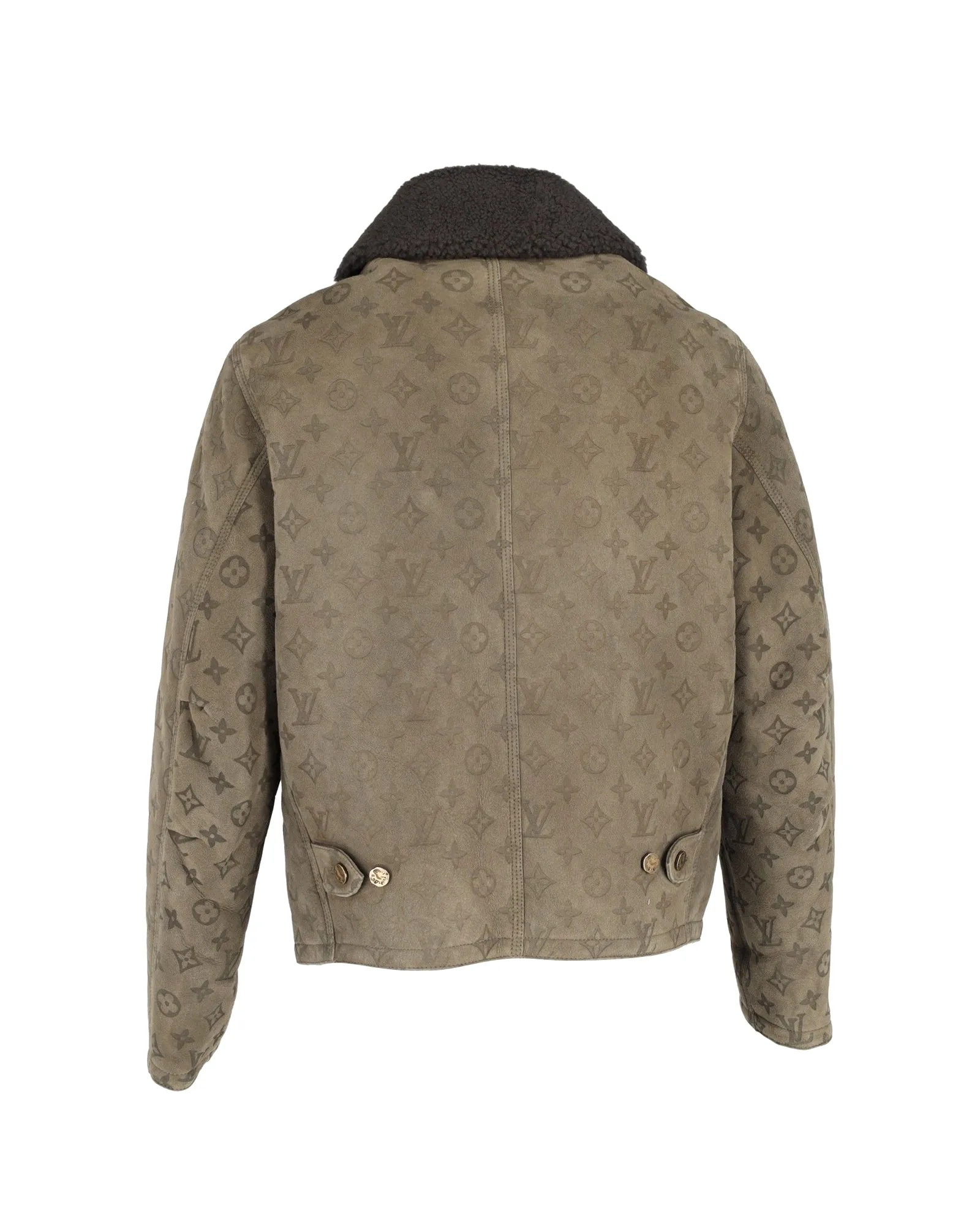 Louis Vuitton LVSE Monogram Shearling Blouson Jacket in Green Leather