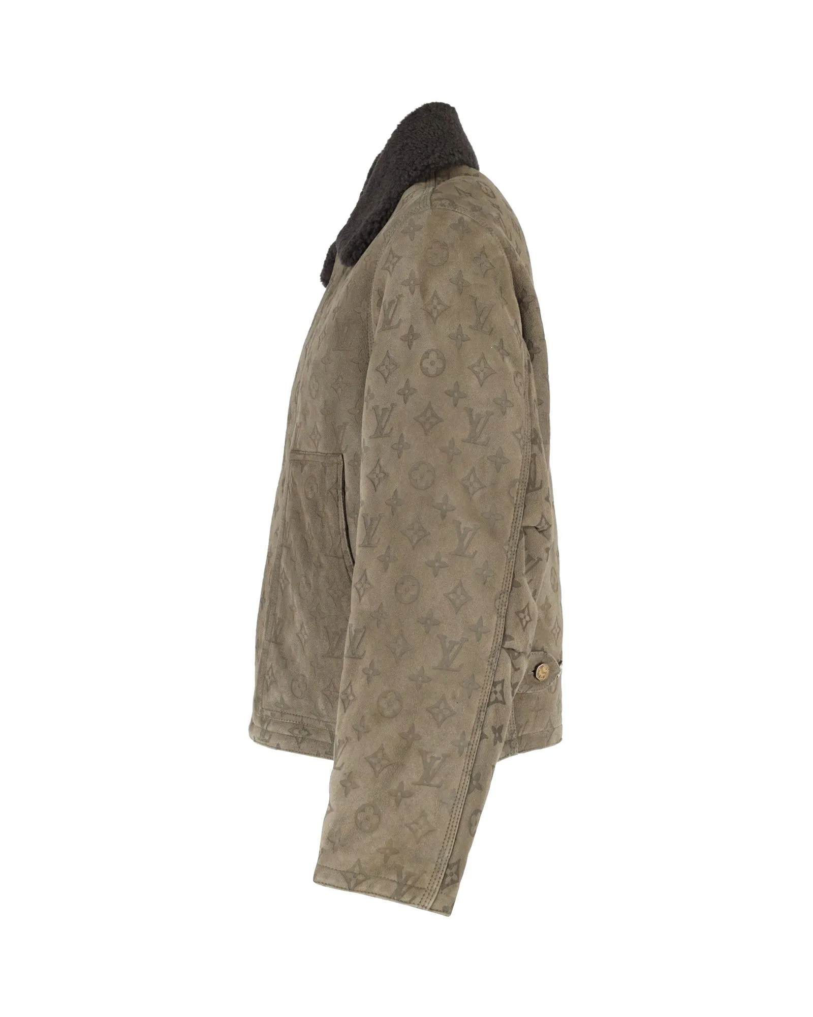Louis Vuitton LVSE Monogram Shearling Blouson Jacket in Green Leather
