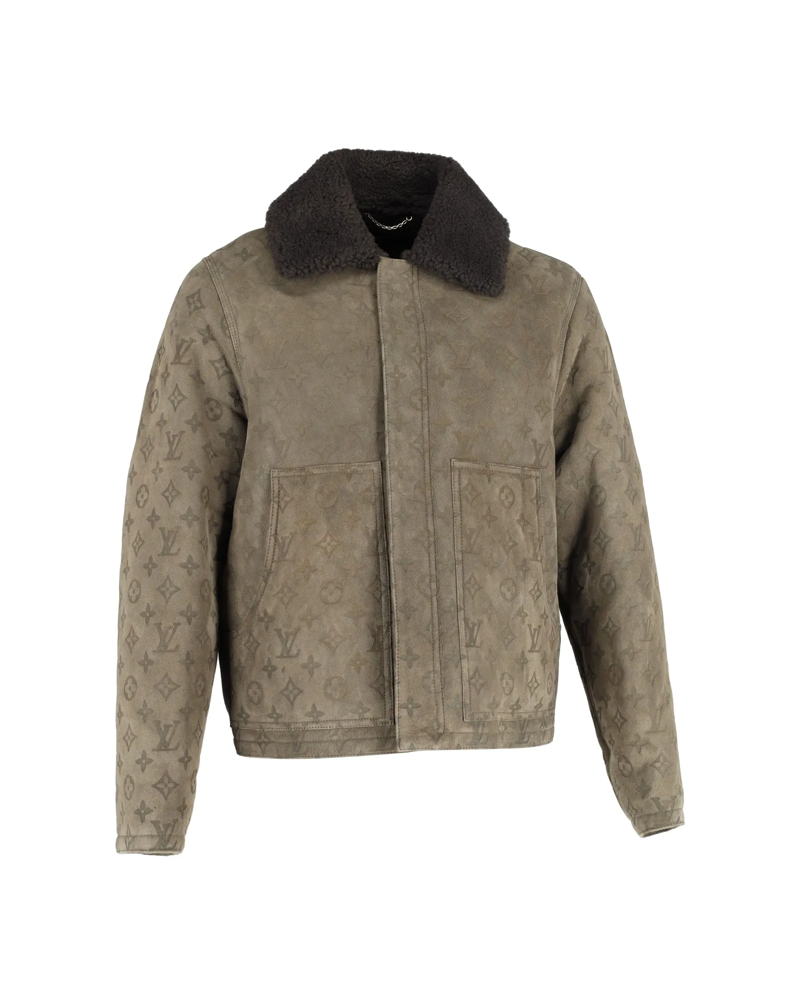 Louis Vuitton LVSE Monogram Shearling Blouson Jacket in Green Leather