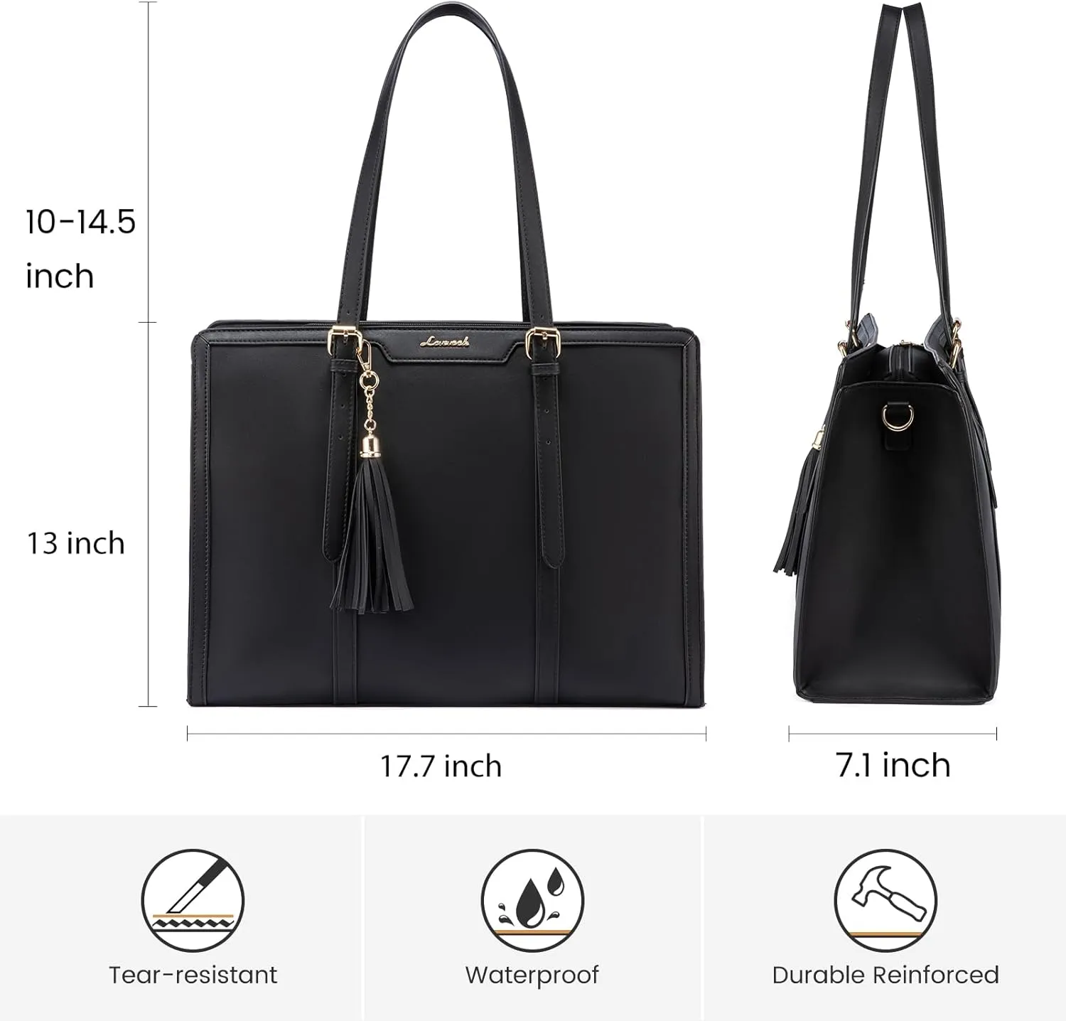 LOVEVOOK Laptop Bag for Women 17.3 Inch Lightweight PU Laptop Tote Bag, Large Capacity Computer bag with Clutch Purse for Business, Work, Office, Travel, School, Casual(Black & Leather)