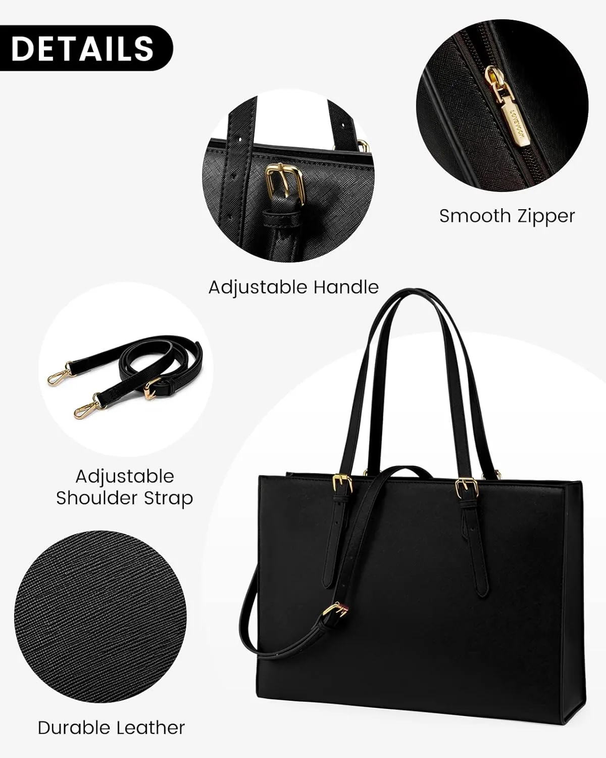 LOVEVOOK Laptop Tote Bag for Women, Large Briefcase for 15.6 Inch Computer Waterproof PU Leather Shoulder Bag with USB Charging Port, Business Office Work Shoulder Handbag Purse 2Pcs Set, Black