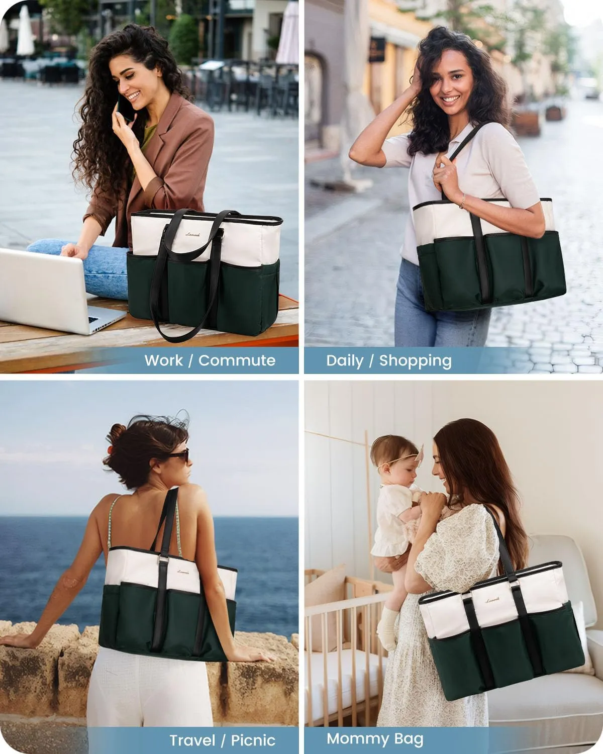 LOVEVOOK Teacher Nurse Tote Bag for Women Work With Large Cup Holder, 15.6 Inch Laptop Bag, Utility Everything Bag For Travel College Daily, Computer Purse Large Handbag With Multi Pockets