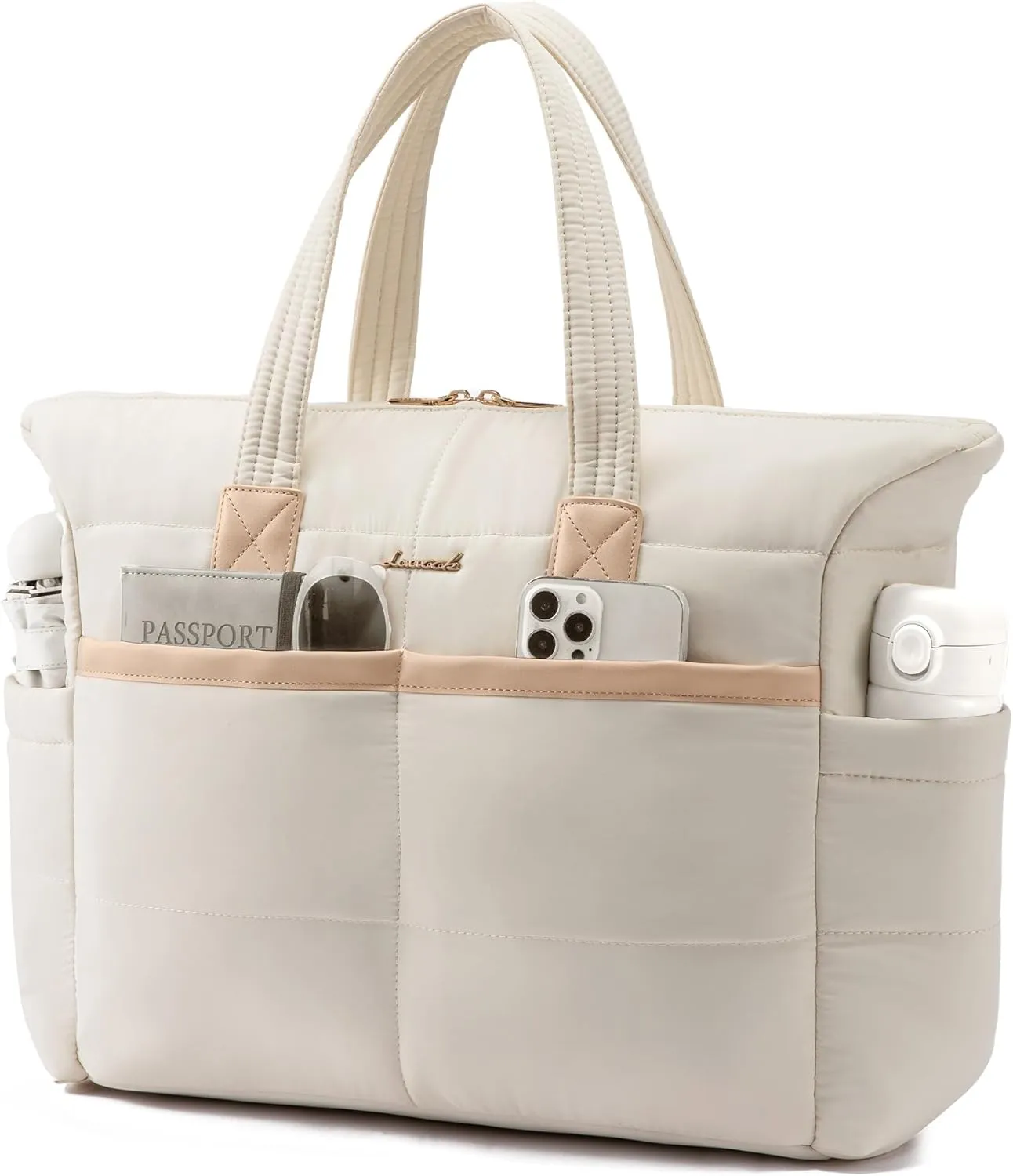 LOVEVOOK Tote Bag for Women,Light Puffer Tote Bag with Multi-pockets,Stylish Carry on Laptop Bags for Daily,Travel,Work,Gym