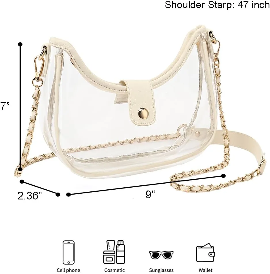 LOXOMU Women's Clear Hobo Bag, Black, 9" x 7.2" x 2.4" - Stadium Approved, Concerts, Sports Events, Gift
