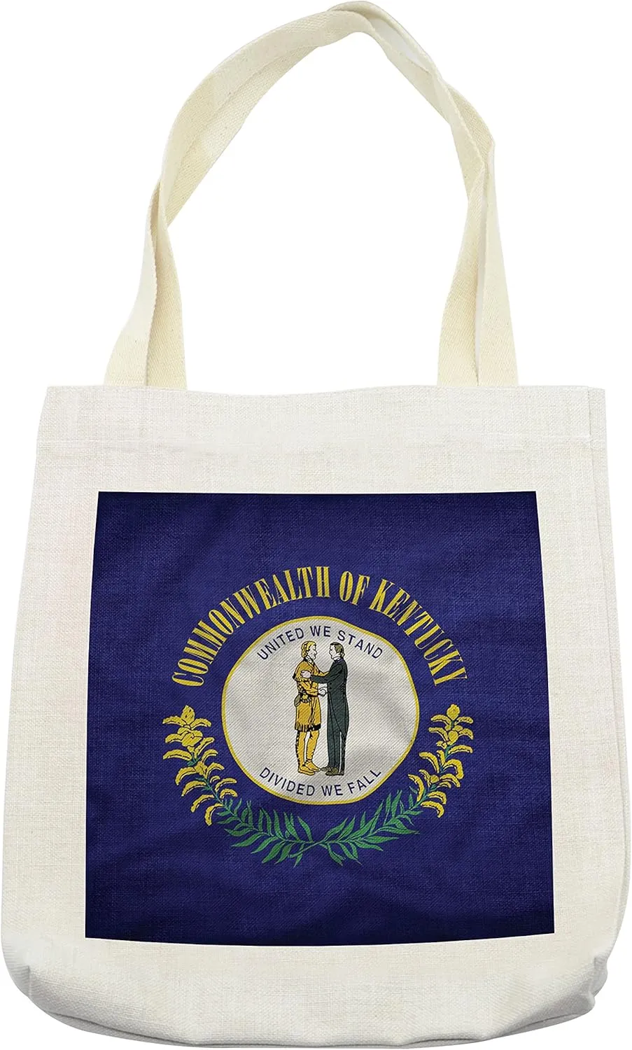 Lunarable American Tote Bag, Kentucky Flag United We Stand; Divided We Fall Pioneer and Statesman, Cloth Linen Reusable Bag for Shopping Books Beach and More, 16.5" X 14", Cream