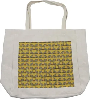 Lunarable Iguana Shopping Bag, Repetition of Ornamental Lizard on Branch with Flower, Eco-Friendly Reusable Bag for Groceries Beach and More, 15.5" X 14.5", Cream