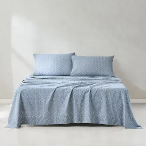 Lush Decor Freesia Cotton Sheet Set 4 Piece Set Queen Blue - Floral Sheets - Blue Bed Sheets - Block Print - Vintage Coquette Decor