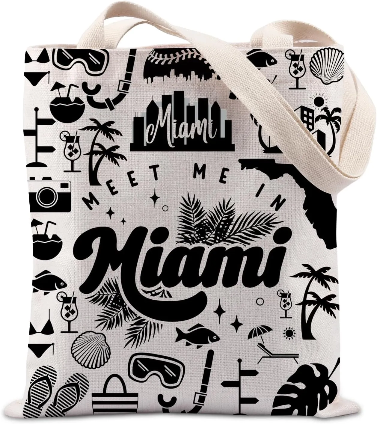 Lywjyb Birdgot Meet Me In Miami Tote Bag Girls Trip Shopping Bag Vacay Gift Drinking Gift Beach Gift for Sister