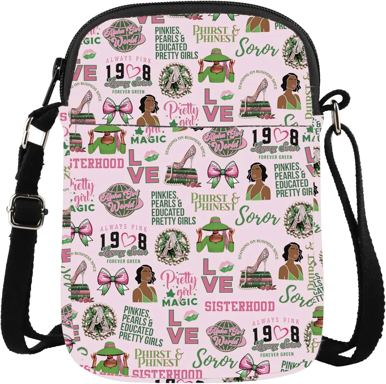 Lywjyb Birdgot Sorority Pinkies Crossbody Bag Pink and Black Greek Paraphernalia Gift Sisterhood Gift