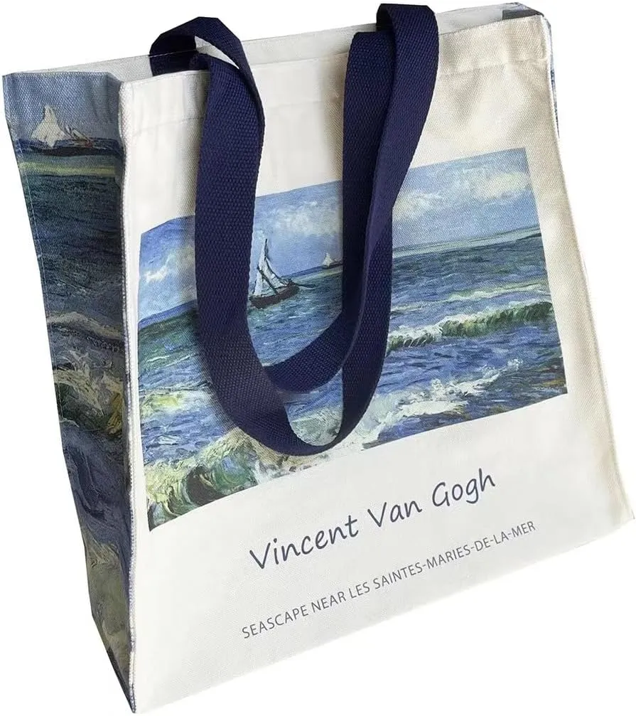 LZ Handbag Tote Bag Large Capacity Women's Canvas Bag Shopping Monet Oil Painting With Zipper Library, Carry Laptop