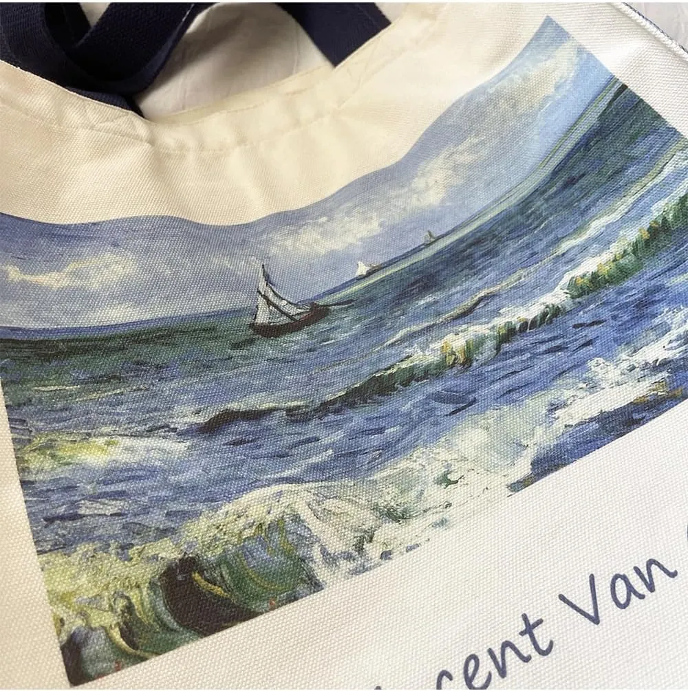 LZ Handbag Tote Bag Large Capacity Women's Canvas Bag Shopping Monet Oil Painting With Zipper Library, Carry Laptop