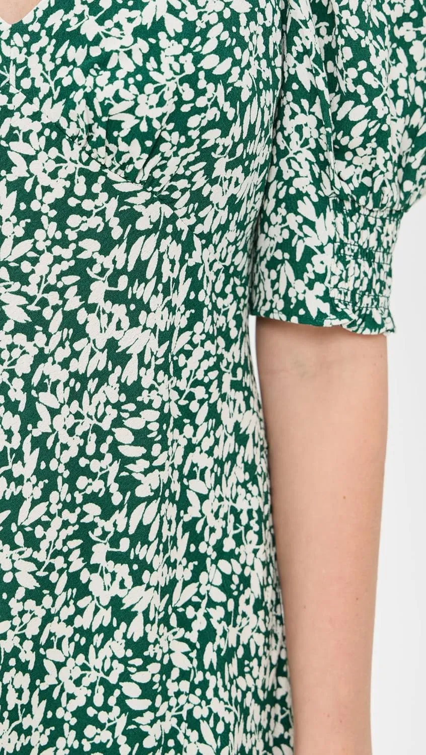 Madewell Women's Crepe V Neck Green Printed Mini Dress