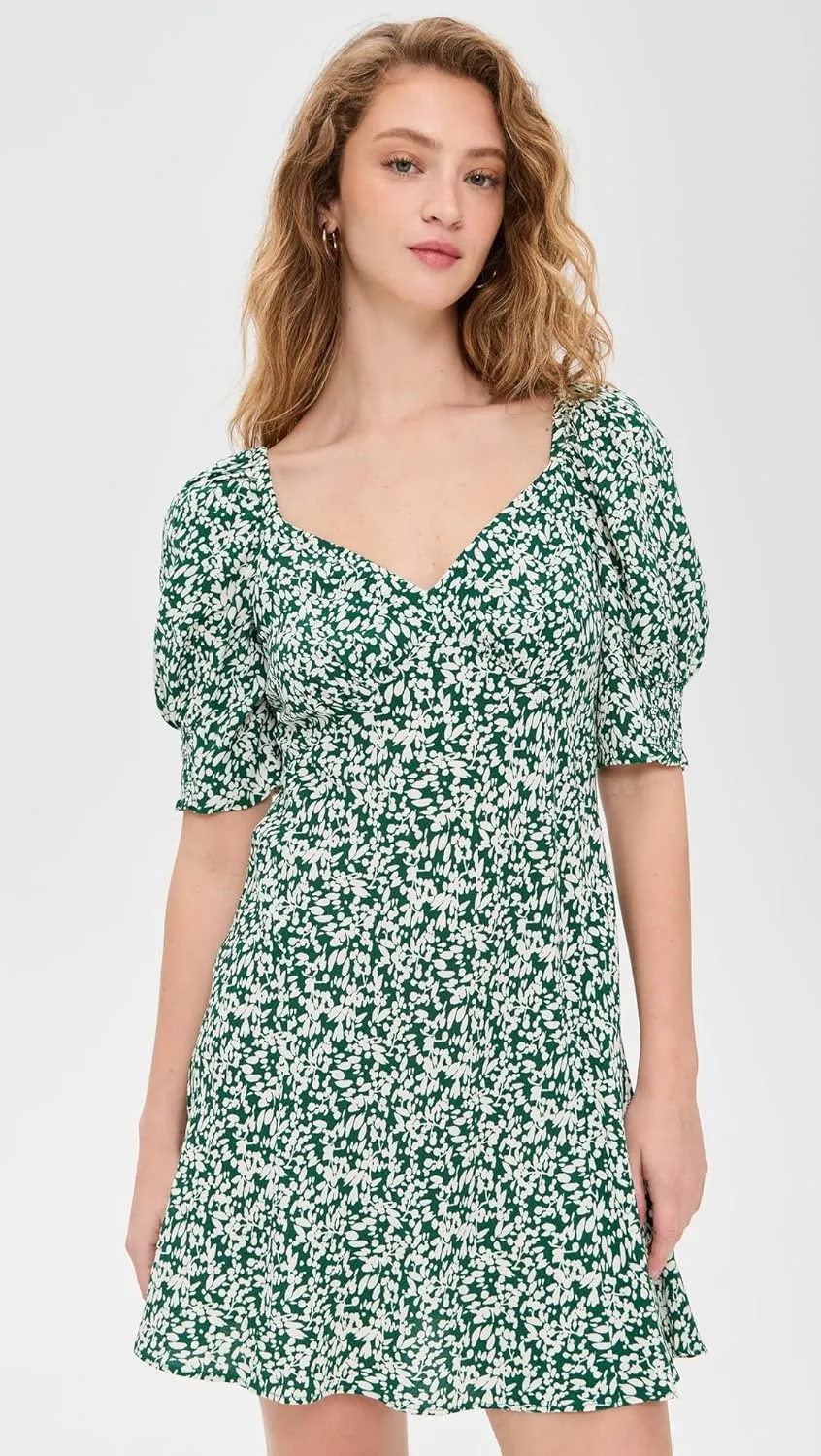 Madewell Women's Crepe V Neck Green Printed Mini Dress