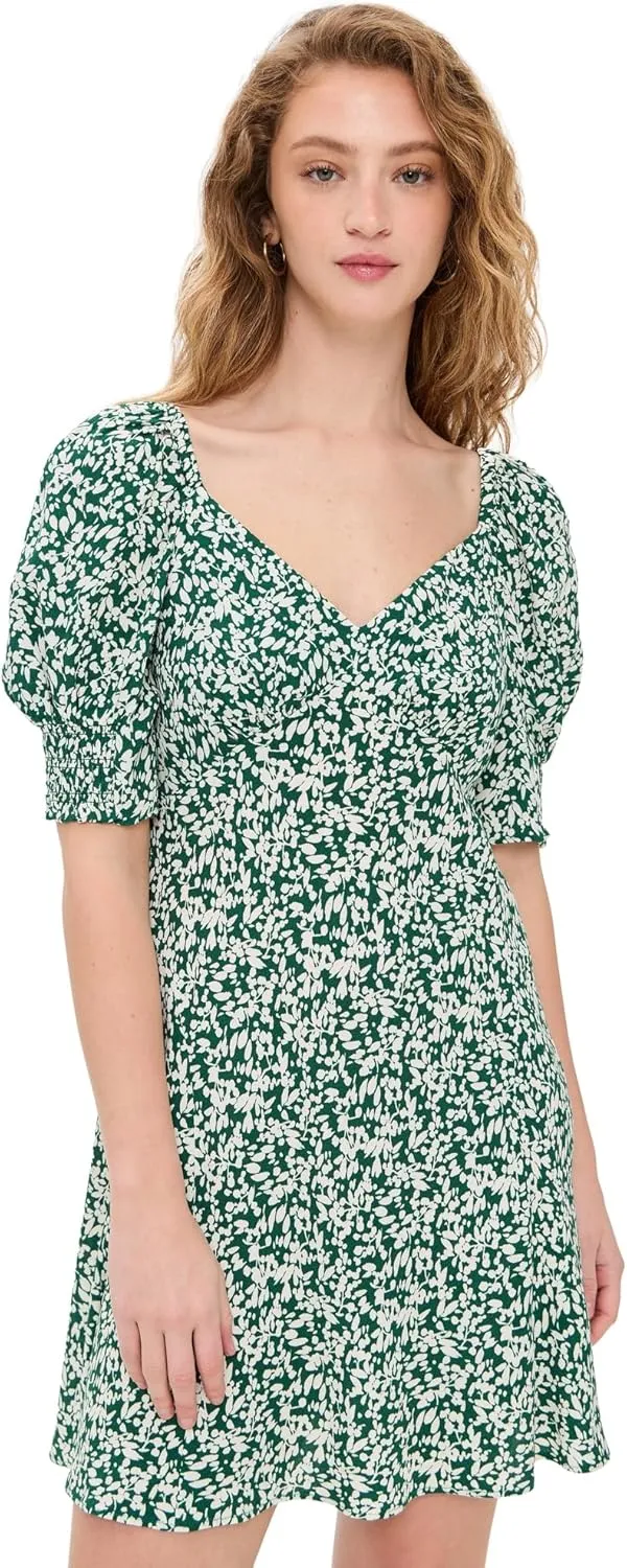 Madewell Women's Crepe V Neck Green Printed Mini Dress