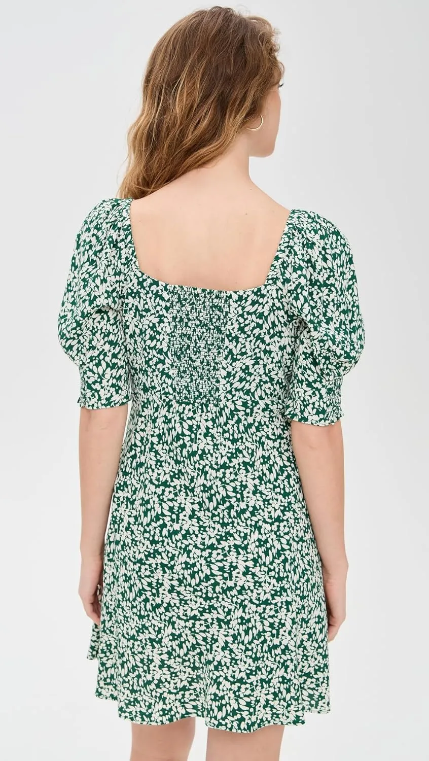 Madewell Women's Crepe V Neck Green Printed Mini Dress