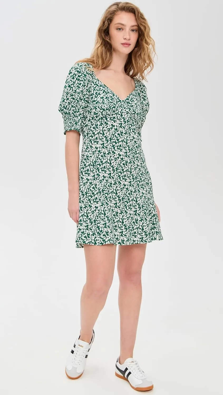 Madewell Women's Crepe V Neck Green Printed Mini Dress