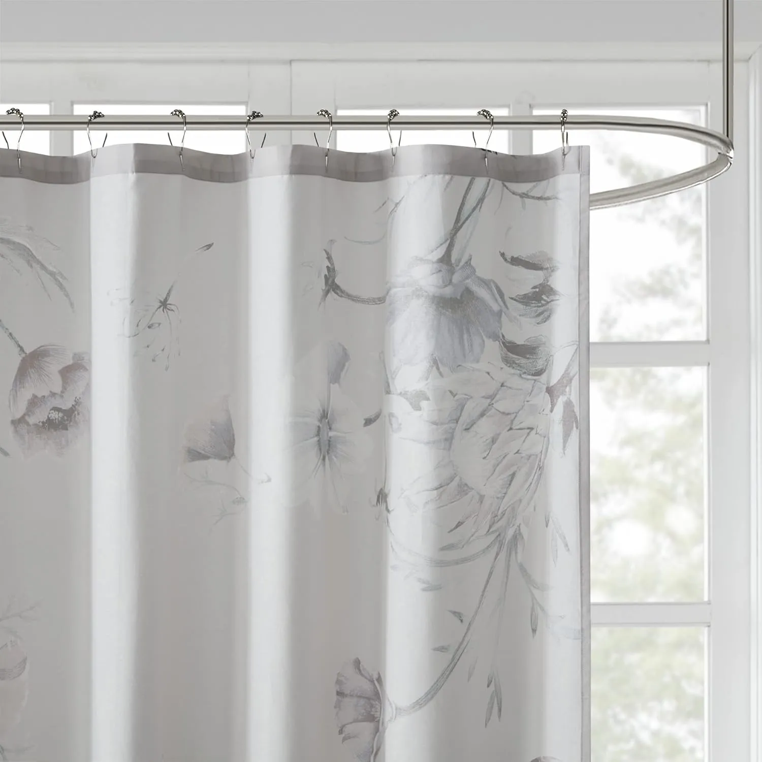 Madison Park Cassandra Cotton Percale Bathroom Shower, Printed Floral Design Modern Shabby Chic Privacy Bath Fabric Curtains, 72"x72", Blue