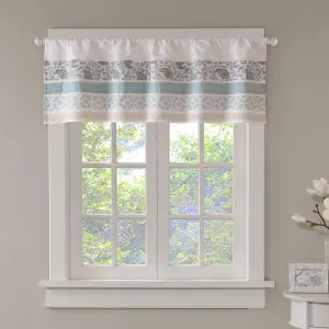 Madison Park Dawn Printed Blue Window Valance , Cotton Pieced Rod Pocket Print Floral Valances for Windows , 50X18" , Teal