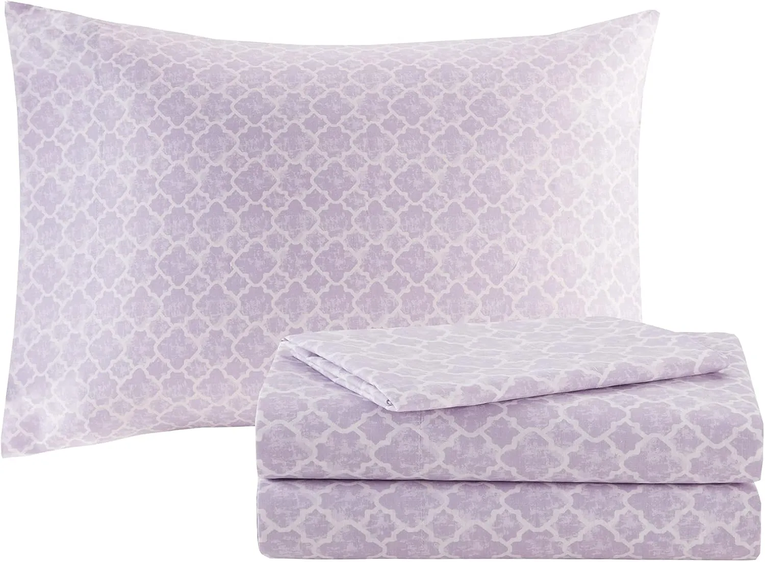 Madison Park Essentials Cozy Bed In A Bag Comforter with Complete Cotton Sheet Set - Trendy Floral Design All Season Cover, Decorative Pillow, Full(78"x86"), Leaf Purple 9 Piece