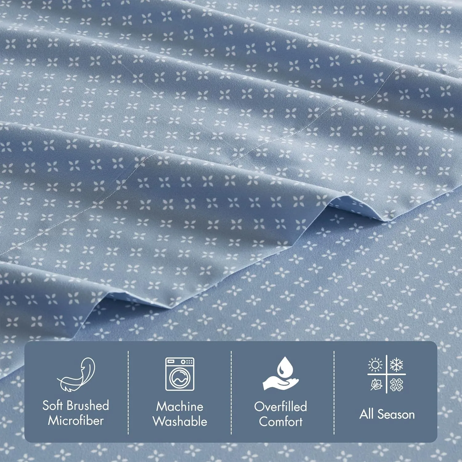 Madison Park Queen Comforter Set with Sheets, Floral Bed in A Bag Microfiber Comforter for Queen-Size Bed, Shabby Chic Queen Bedding Set Diamond Printed Sheet, Luna, Queen, Blue 7 Piece