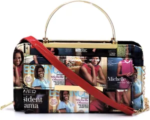 Magazine Cover Collage Round Top Handle Crossbody Bag Clutch Wallet