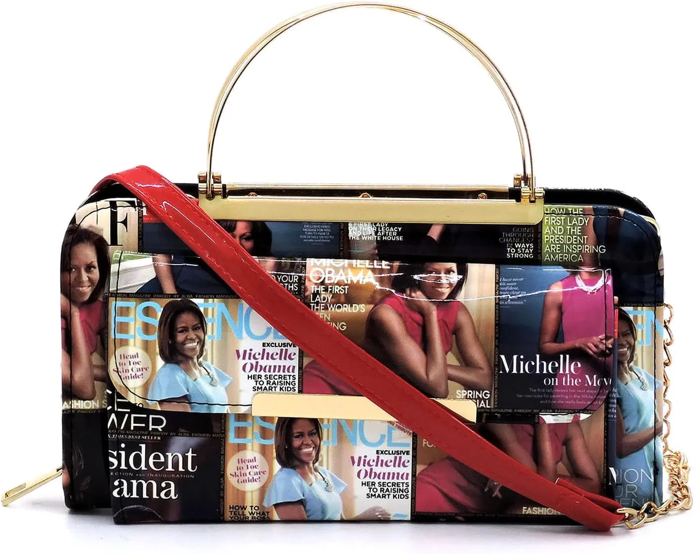 Magazine Cover Collage Round Top Handle Crossbody Bag Clutch Wallet