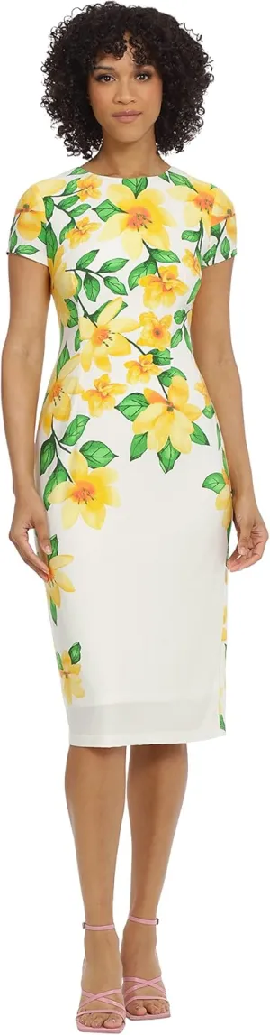 Maggy London Women's Placement Print Matte Jersey Midi Sheath Career Office Workwear Event Occasion Guest of