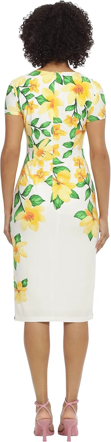 Maggy London Women's Placement Print Matte Jersey Midi Sheath Career Office Workwear Event Occasion Guest of