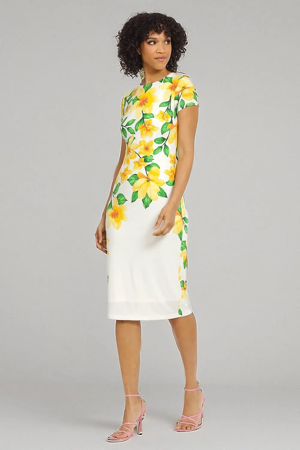 Maggy London Women's Placement Print Matte Jersey Midi Sheath Career Office Workwear Event Occasion Guest of
