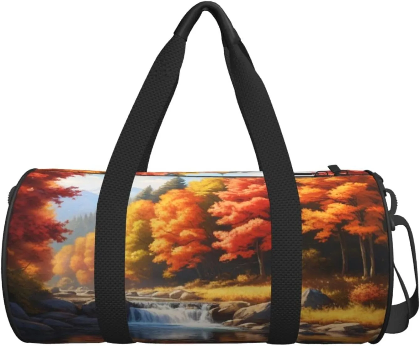 Maple Leaves Fall Scenery Printed Travel Bag,Round Personal Item Storage bag,Foldie Duffel Bag for Traveling Vacation,Fitness,Sports