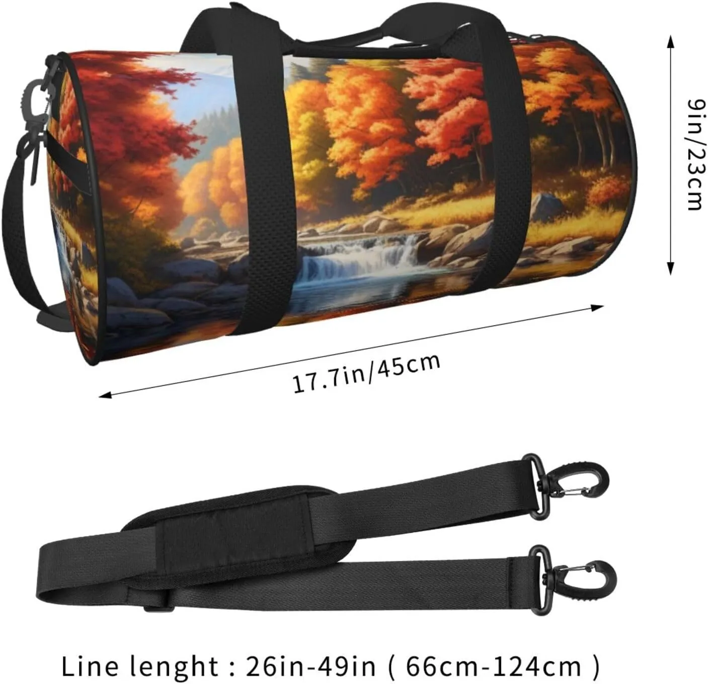 Maple Leaves Fall Scenery Printed Travel Bag,Round Personal Item Storage bag,Foldie Duffel Bag for Traveling Vacation,Fitness,Sports